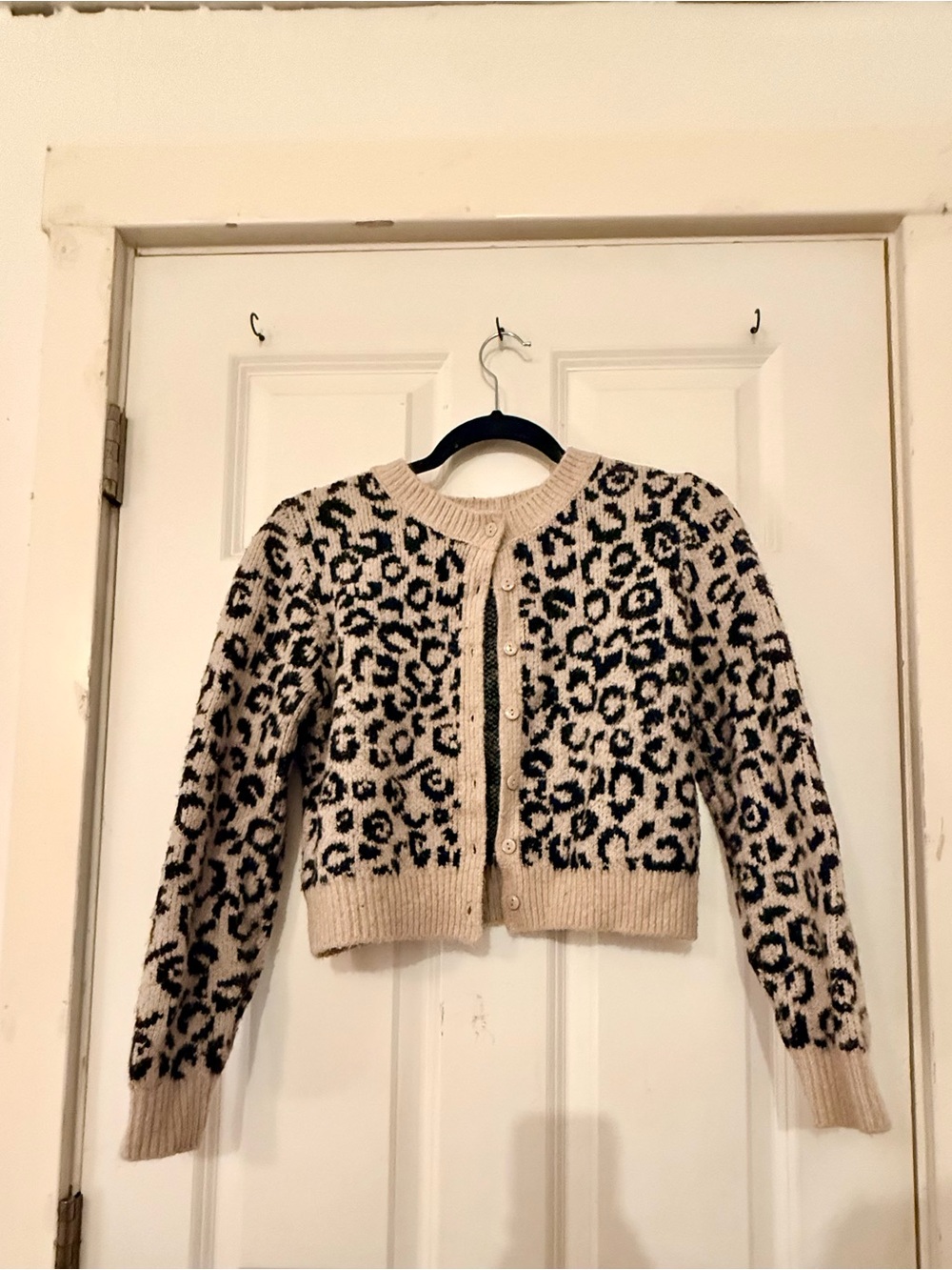 Madden Girl Leopard Print Crewneck Cardigan - Cream & Black